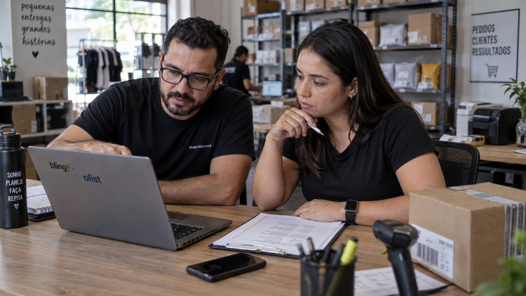 Equipe organizando a implantação de ERP em uma operação de e-commerce — imagem gerada por IA