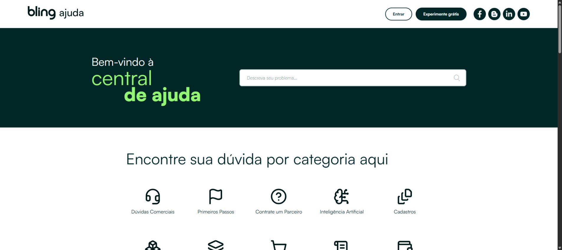 Captura de Central de ajuda do Bling: referência pública para localizar informações oficiais